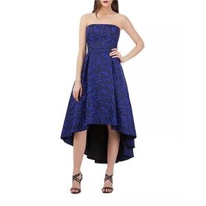 NWT JS Collections Dress Blue Jacquard Hi Low Ballgown Strapless Cocktail Size 8